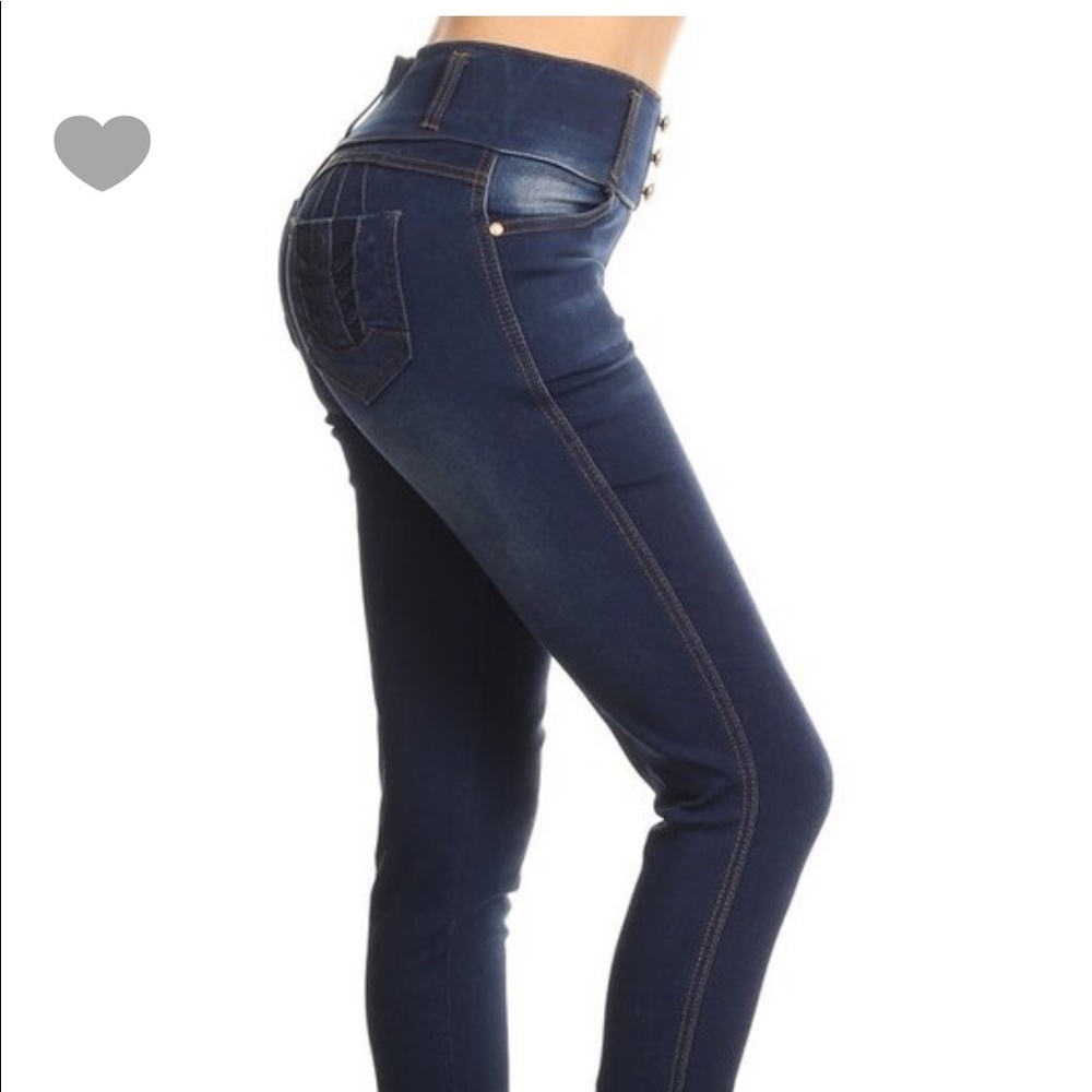 Dark Blue Jean Denim Stretch Jeans Elastic Waist